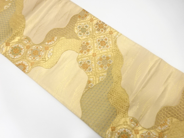 道長取りに華紋・古典柄模様織出し袋帯